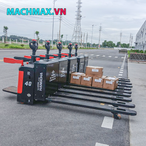 Xe nâng tay điện thấp 4 tấn có bệ đứng sạc nhanh